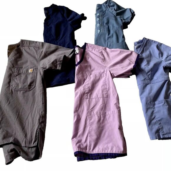 Scrub Tops Greys Anatomy Carharrt Sz XS Medical School Gray Luxe Lot of 5 Nurse - Picture 1 of 12